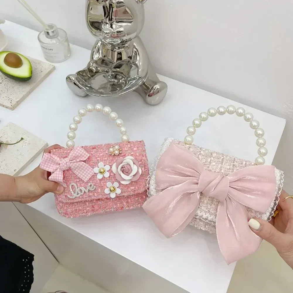 Color: Blue - New Children's Fashion Little Fragrant Wind Elsa Princess Bag Little Girl Pearl Handheld Crossbody Bag Net  Red envelope
