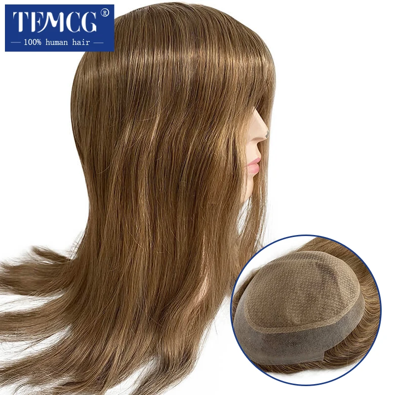 Toupee Color: 8R#, Toupee Size: 8x10, Length: 14 inches - Customized Women Topper Silk Base With Pu Long Straight Remy Hair Wigs For Women 100% Natural Human Hair Toppers For Women
