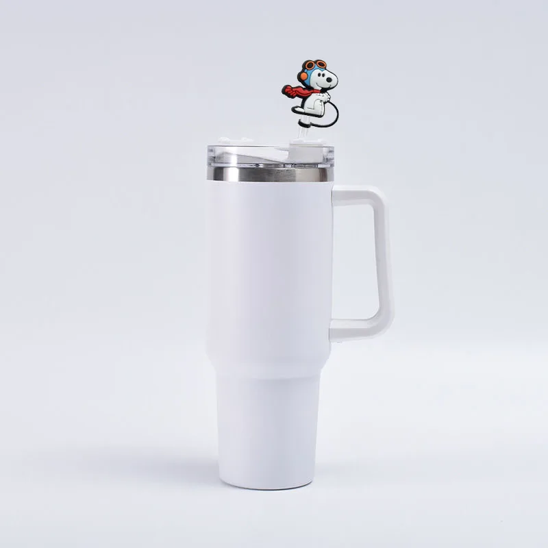 Color: light yellow - 1-12PCS Cute  MINISO Snoopy Straw Cover Cap With 30&40Oz Cup10mm Straw Toppers Reusable Dust-Proof Straw Caps Cartoon Drink Stra