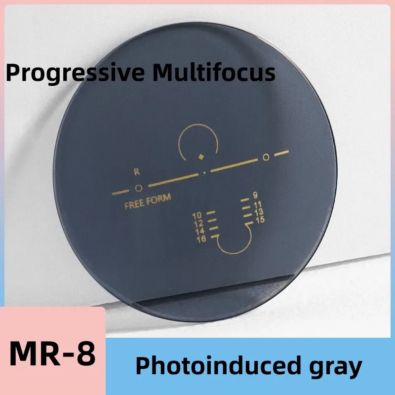 Lenses Color: Red, Lens Index: 1.61 - FIRADA MR-8 HMC Anti-scratch Frameless Aspheric Photochromic Anti Blue Light Progressive Multi-focus Optical Prescription Lens