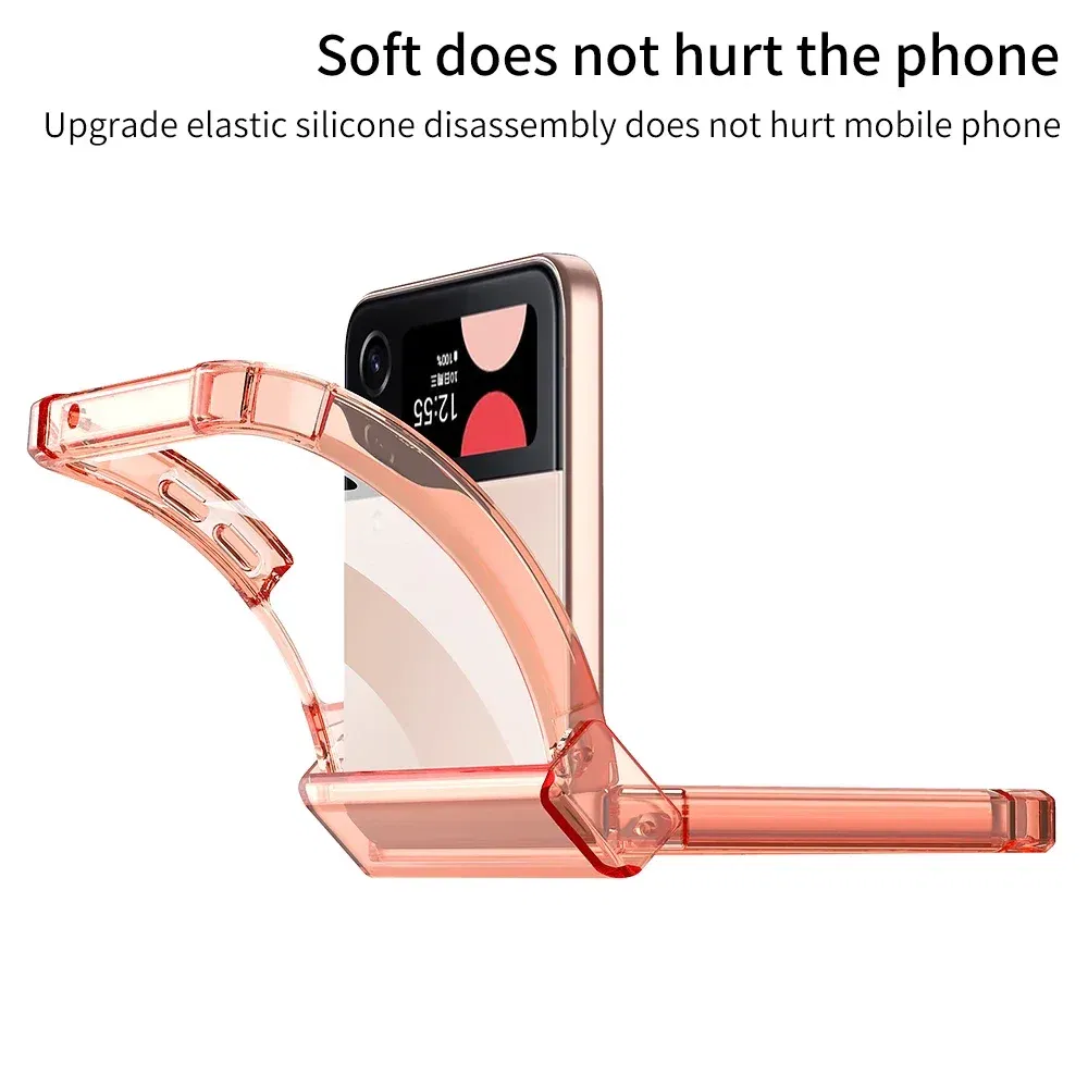Color: Beige, Material: ABS - Colorful Transparent Folding Hinge For Samsung Galaxy Z Flip 4 3 Magsafe Magnetic Wireless Charging Case Shockproof Hard Cover