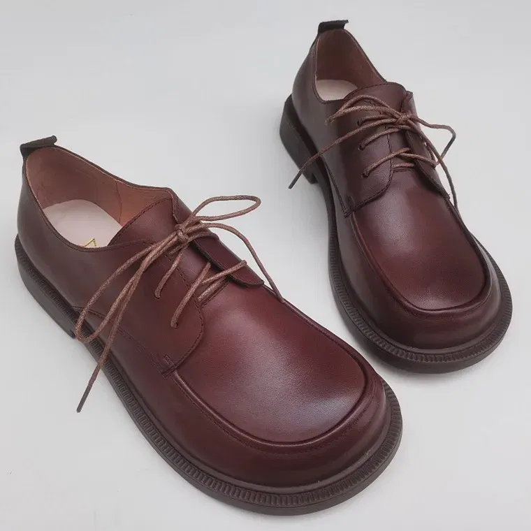 Color: Brown, Shoe Size: 10 - Careaymade-Genuine leather big head wide version men's English lace up leather shoes business leisure original single shoes
