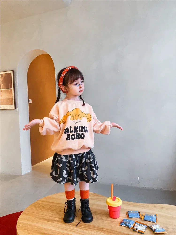 Color: black, Kid Size: 3T - Children's Spring Autumn Hoodie Cartoon Print Unisex Sweatshirt European Style Top for Boys And Girls