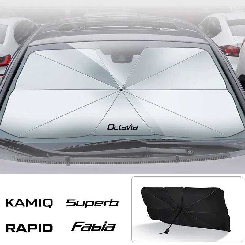 Color: Army Green - Car Windshield Sunshade Umbrella Car Front Shading For Skoda Octavia Fabia Rapid Superb Kodiaq Scala Karoq Citigo Kamiq Enyaq