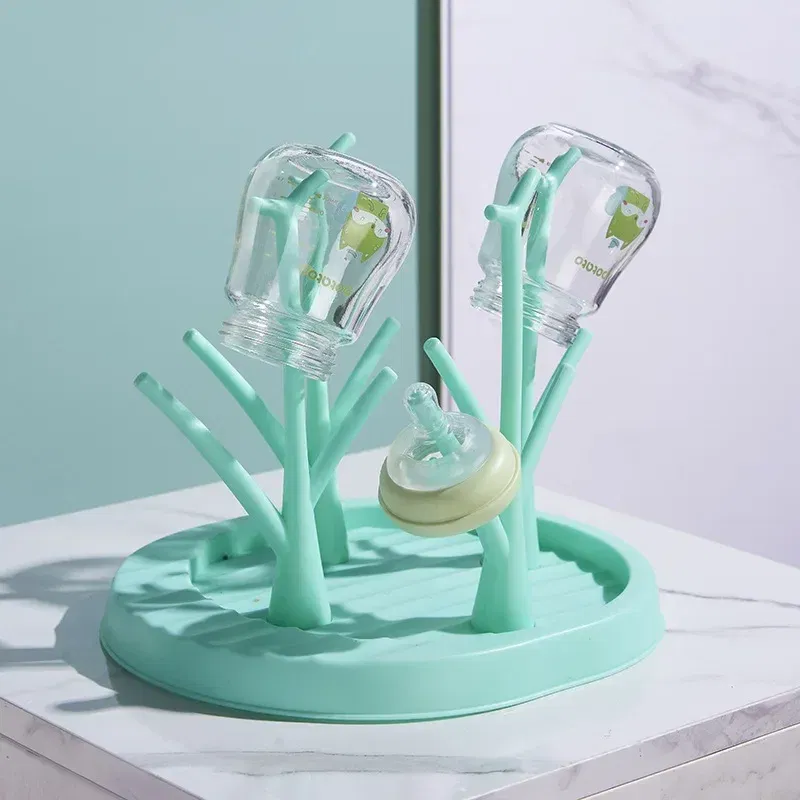 Color: Green - Baby Bottle Holder Cleaning Dryer Drainer Removable Baby Bottle Drying Rack Storage Rack Tree Shape Rack for Babies Bottles Item