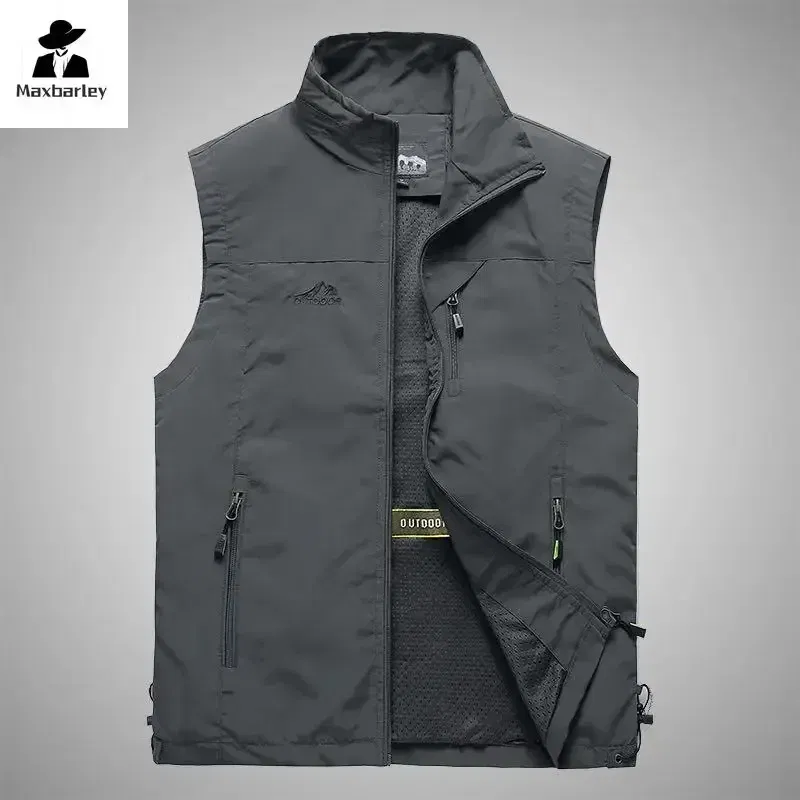 Color: Beige, Size: XXS - Autumn Men Waistcoat Outdoor Leisure Solid Sleeveless Jacket Young Middle-aged Photography Fishing Casual Vest Male summer