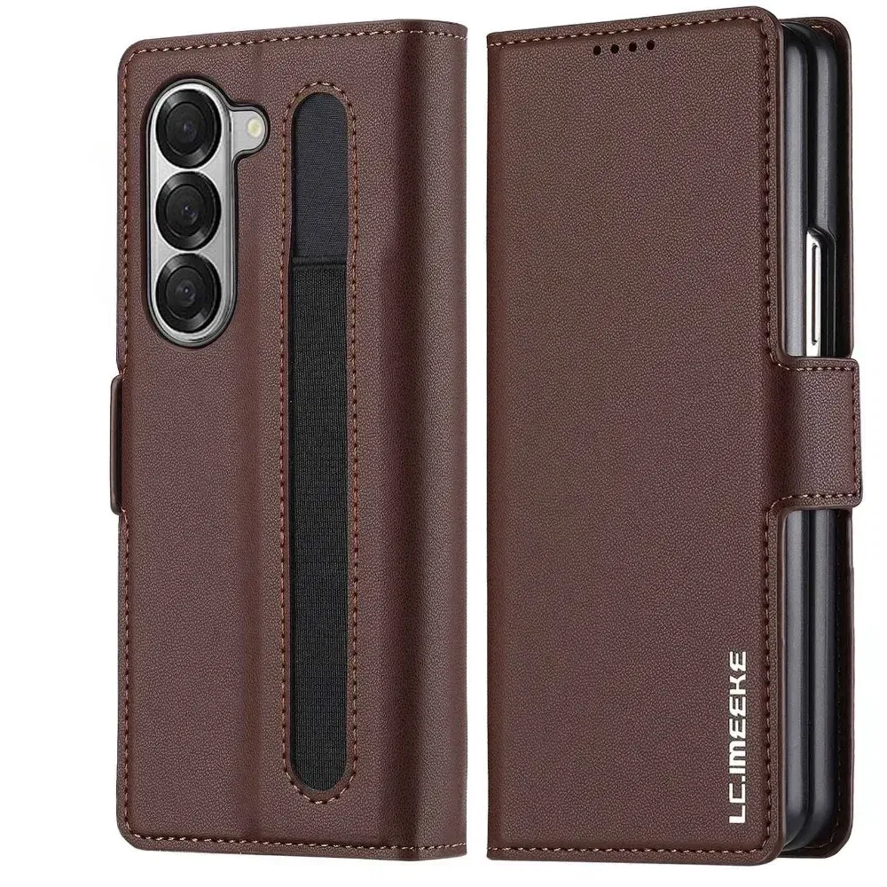 Color: Red, Compatibility by Model: Galaxy Z Fold7 - Premium Leather Phone Case for Samsung Galaxy Z Fold 7 6 5 4 3 Fold6 Fold5 Fold4 5G with Pen Holder Wallet Flip Phone Cover
