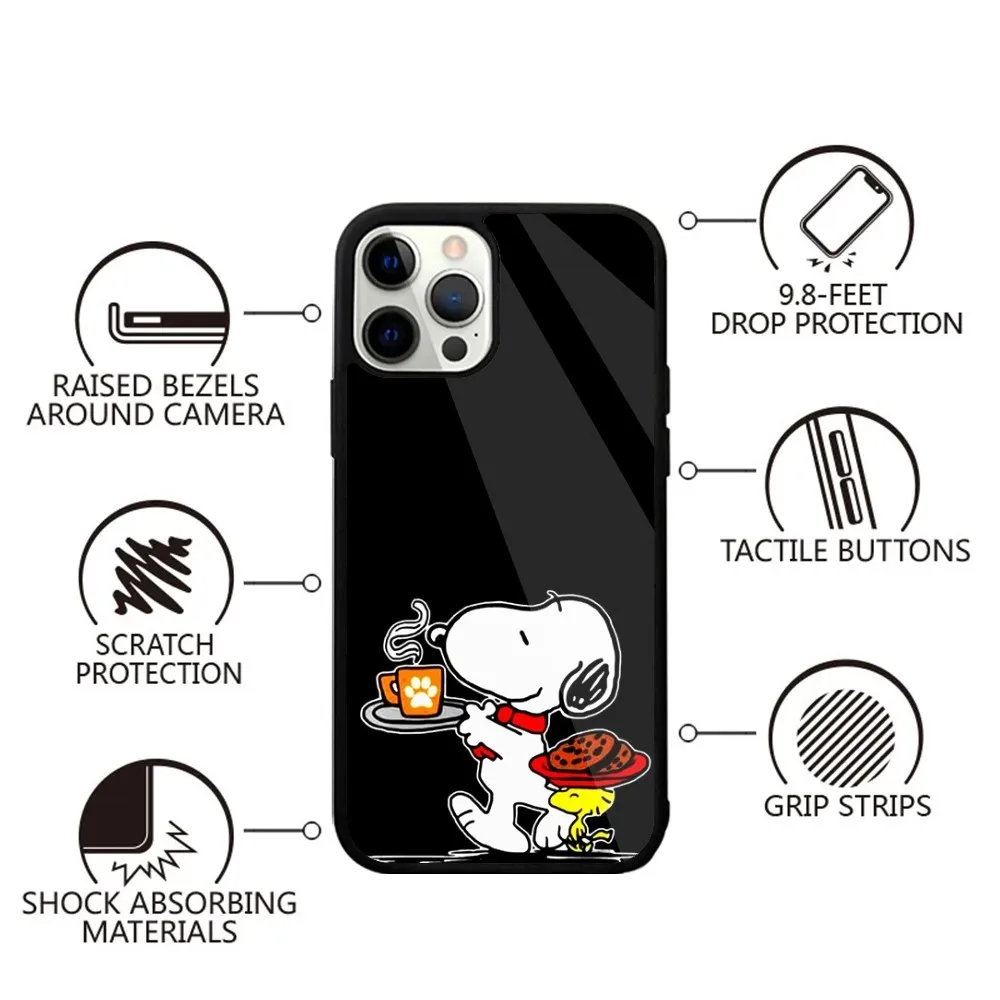 Color: Gold, Material: CANVAS - Anime Cartoon-S-Snoopy-s Phone Case For iPhone 16,15,14,13,12,11,Plus,Pro,Max,Mini Magsafe Magnetic Wireless Charging