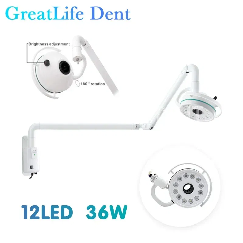 Ships From: CHINA, Color: Orange - GreatLife Dent Wall-Mounted 36w 12Leds Lamp Dental Oral Light For Dentistry Clinic Operation Shadowless Surgical Lamp