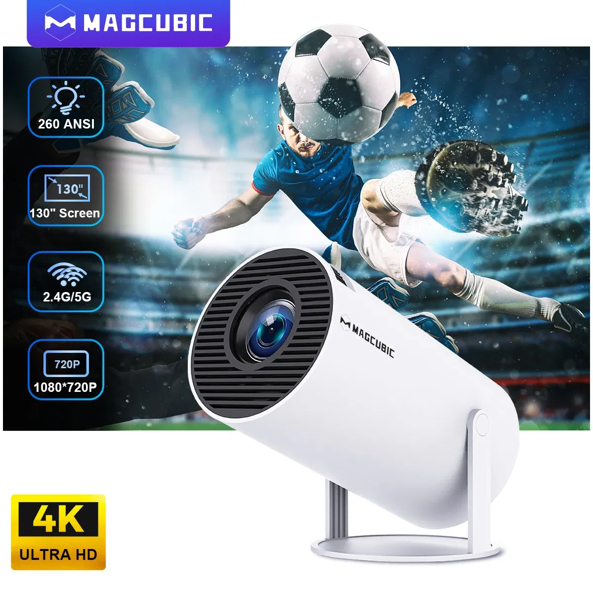 Color: Color2, Plug Type: UK Plug - Magcubic Projector Android 11 4K 1280*720P HY300 Dual Wifi 260ANSI 180?°flexible BT5.0 Cinema Outdoor Portable Projetor HY300 Pro
