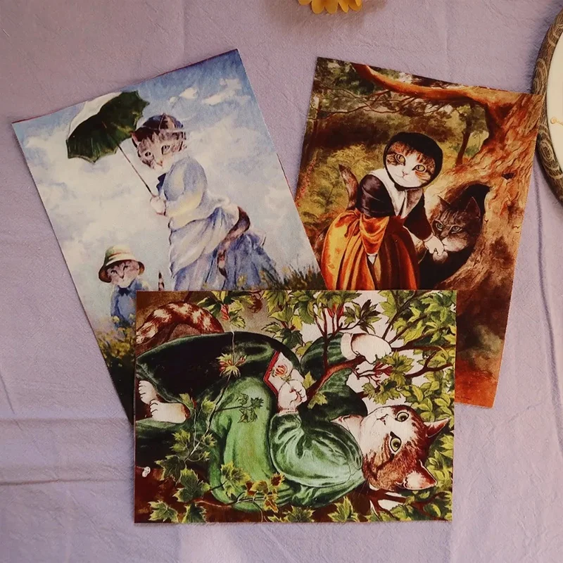 Color: grey, Size: 1Yard - Retro Gentry Cats Printed Hand Dyed Cotton Linen Fabric Telas Sewing DIY Patchwork Hand Embroidery Quilt Bags