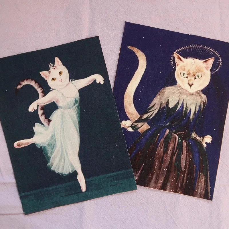 Color: grey, Size: 1Yard - Retro Gentry Cats Printed Hand Dyed Cotton Linen Fabric Telas Sewing DIY Patchwork Hand Embroidery Quilt Bags