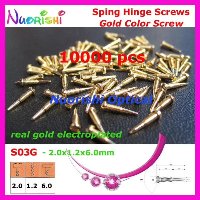Frame Color: Gold - 10000pcs Gold or Silver Glasses Eyewear Eyeglasses Spectacle Spring Hinge Screws S03 Free Shipping