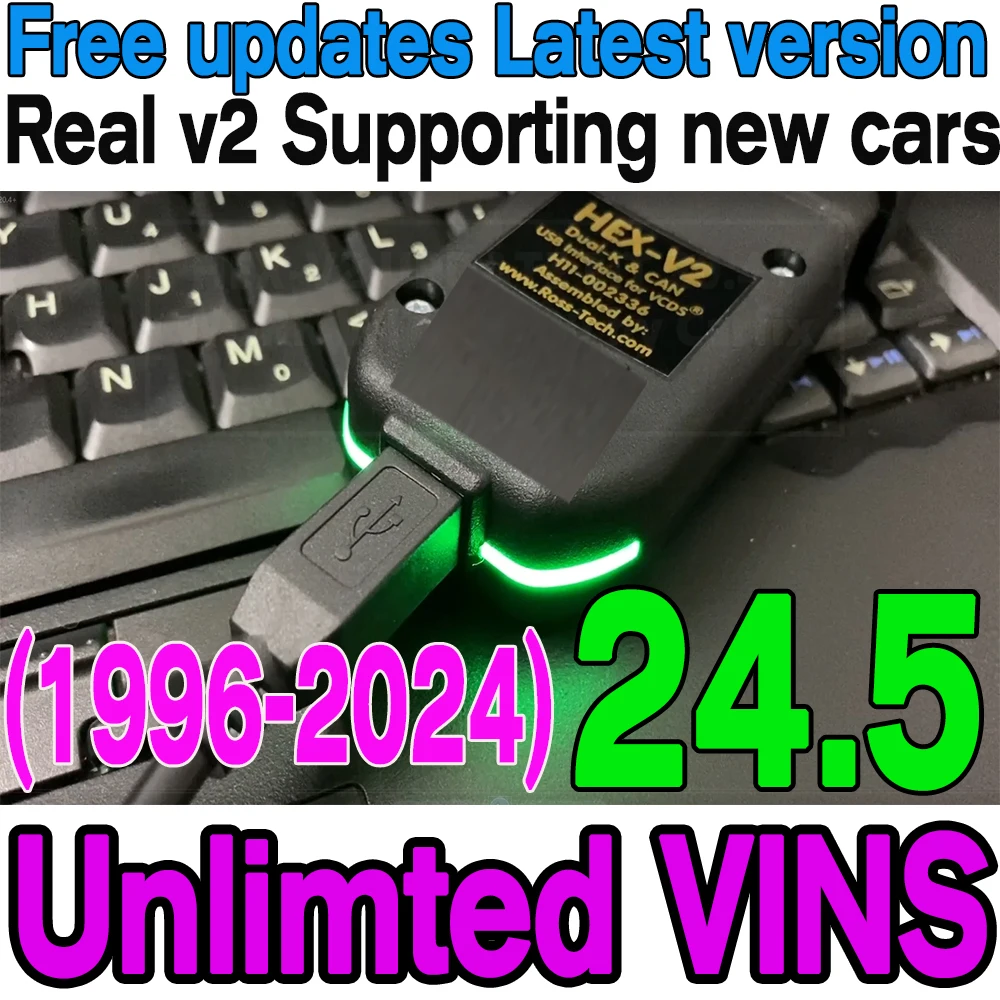 Language: English - 2024 Newest Unlimited VINs VCDS Auto com Diagnostic Coding VAG COM VAG HEX V2 Hardware Interface FOR VW AUDI Skoda Seat Real V2