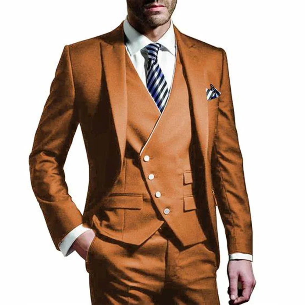 Color: Brown, Size: M, Ships From: CHINA - White Men Wedding Suits Groom Wear Peak Lapel Wedding Groom Tuxedos Business Party Suit 3 Pieces (Jacket+Vest+Pant?‰Costume Homme