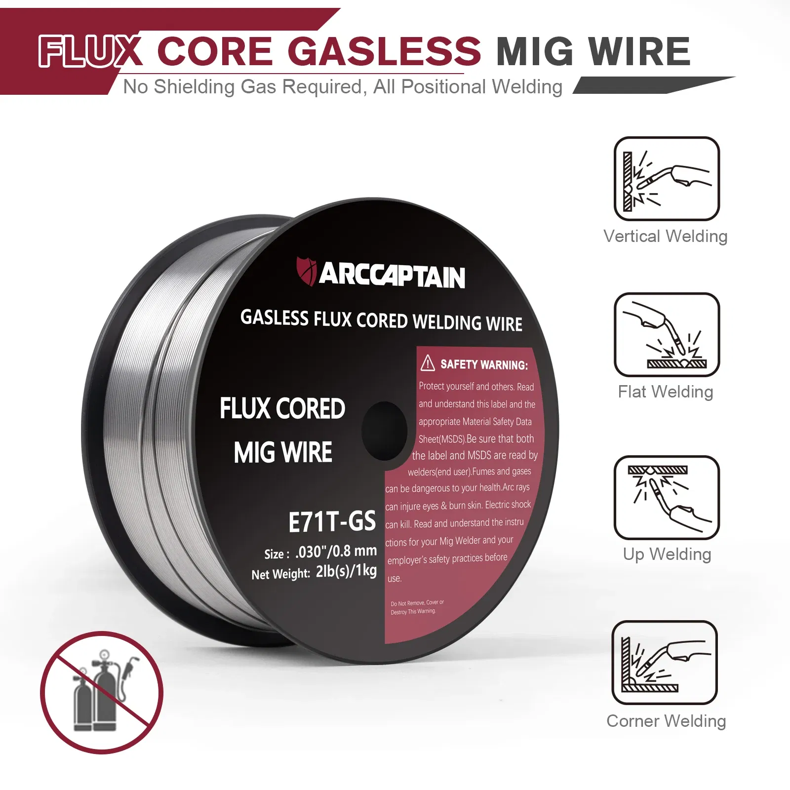 ARCCAPTINA MIG Welding Wire Mild Steel 0.8mm/0.9mm 1KG 1 Flux Cored Gasless E71T-GS Non-Gas For MIG Welding Machine Soldering