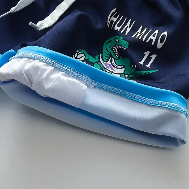 Size: Other sizes, Color: Blue - Summer Boys Swimsuit for Kids Split Sun Quick Dry With Swim Cap Swimsuit Cartoon Boys Set