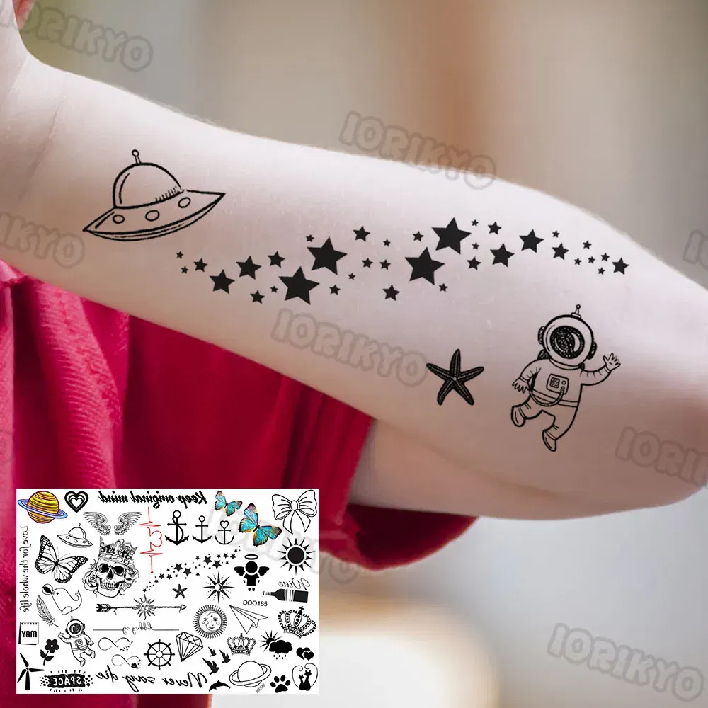 Color: NAVY - Anchor Pirate Temporary Tattoos For Kids Toddler Boy Adult Men Women Black Whale Tattoo Sticker Fake Transfer Small Tatto Face