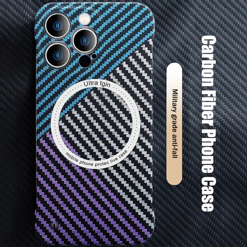Color: Blue, Material: PP - Luxury Carbon Fiber for iPhone 11 14 Plus 12 13 Pro Max Magsafe Case Magnetic Wireless Hard Thin Slim Cover for iPhone 13 14 Max