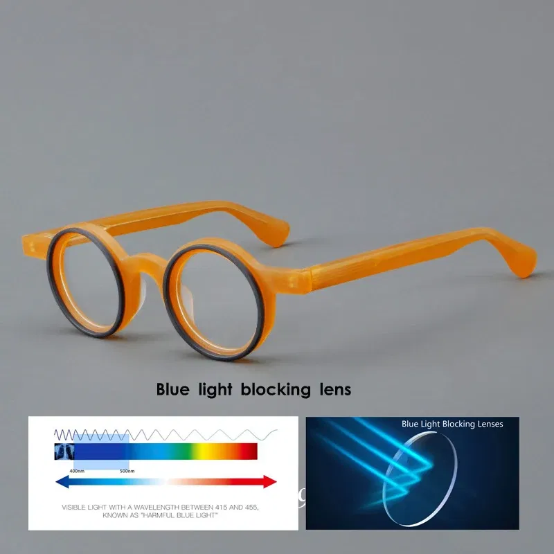 Frame Color: GRAY, Eye Prescription: +350 - VCKA Round Acetate Photochromic Reading Glasses Frame Men Prescription Anti-blue Eyeglasses Women Custom Eyewear +0.50 to+6.0