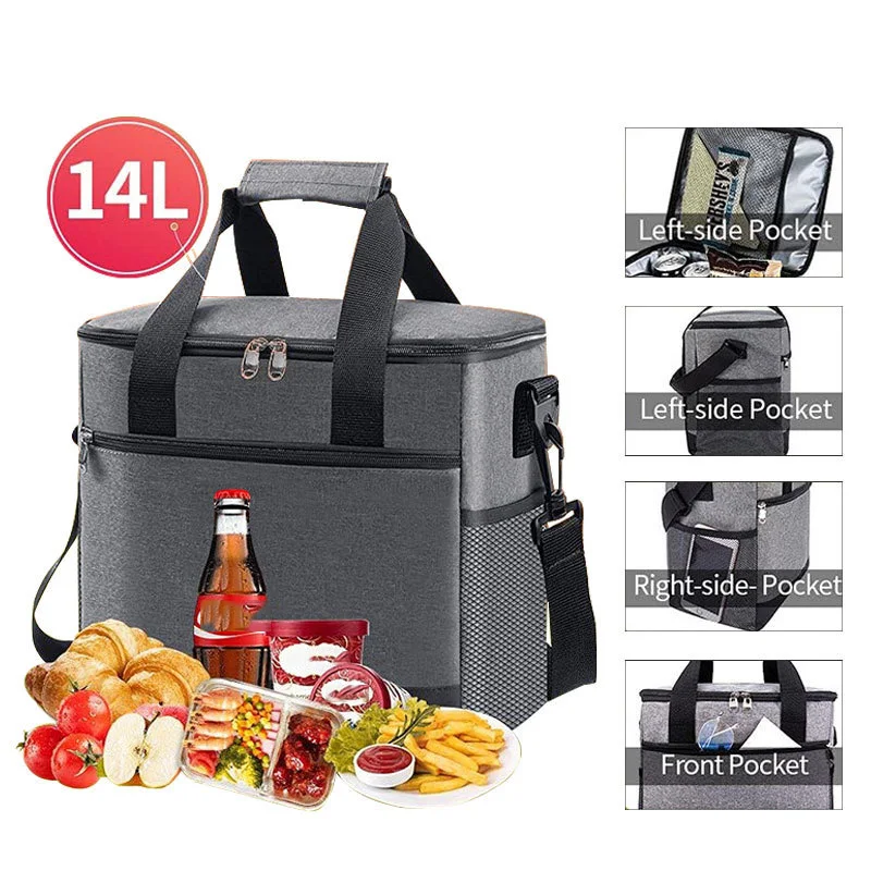 Color: Blue - Large Capacity Tote Bento Insulated Lunch Bag Picnic Food Lunch Box Storage Ice Cooler Thermal Bag Portable Fridge Thermal Bag