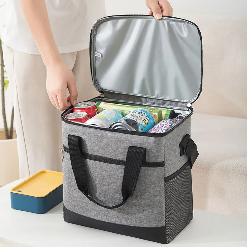 Color: Blue - Large Capacity Tote Bento Insulated Lunch Bag Picnic Food Lunch Box Storage Ice Cooler Thermal Bag Portable Fridge Thermal Bag