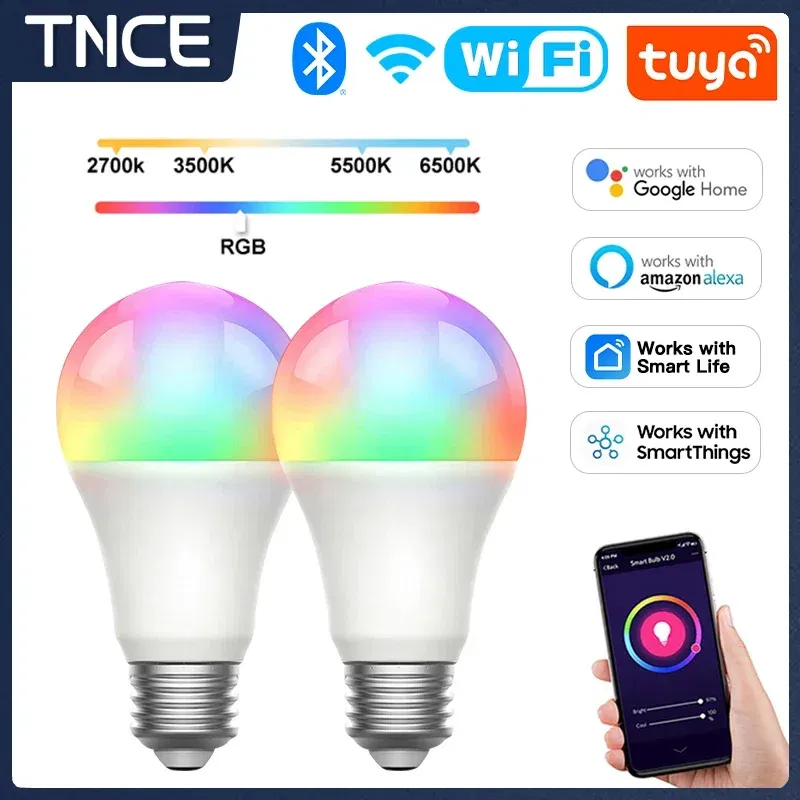 Color: Beige, Bundle: Bundle2 - TNCE Tuya E27 Bulb WIFI Zigbee Bluetooth, Dimmable Light LED lamps 2700-6500k RGB, Smart Life APP, Voice with Alexa Google Home