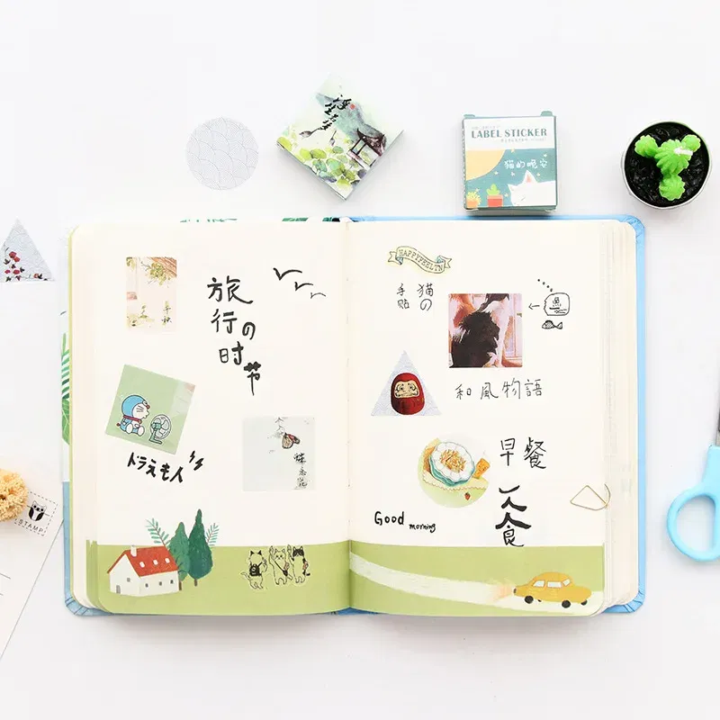 Color: Blue - 40 pcs/pack Cute Creative Box Package Decorative Sticker Set Diary Album Label Sticker DIY Stationery Stickers Escolar Papelaria