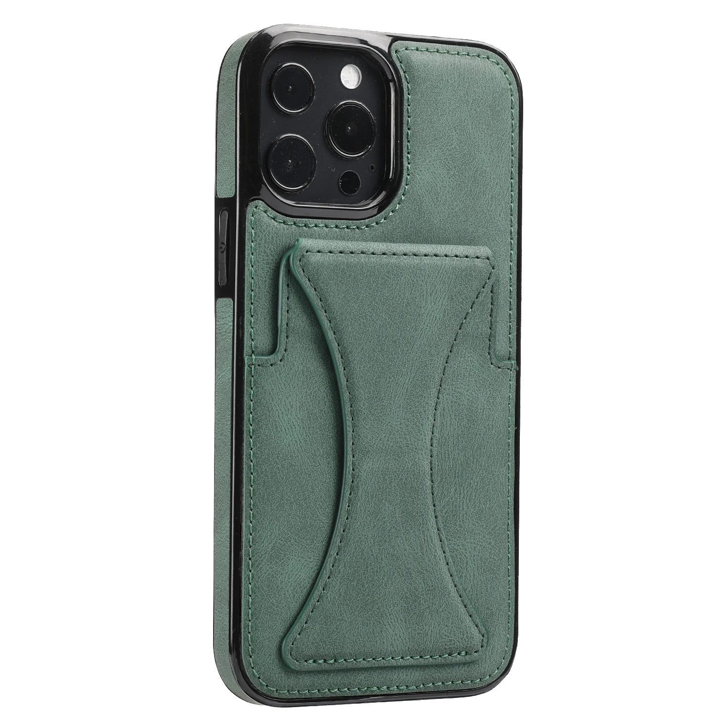 Color: green, Material: aluminum - For iPhone 16 Pro Max Plus Case 2024 With Magnetic Leather Kickstand Card Slot Wallet Back Cover Protection Shockproof Coque
