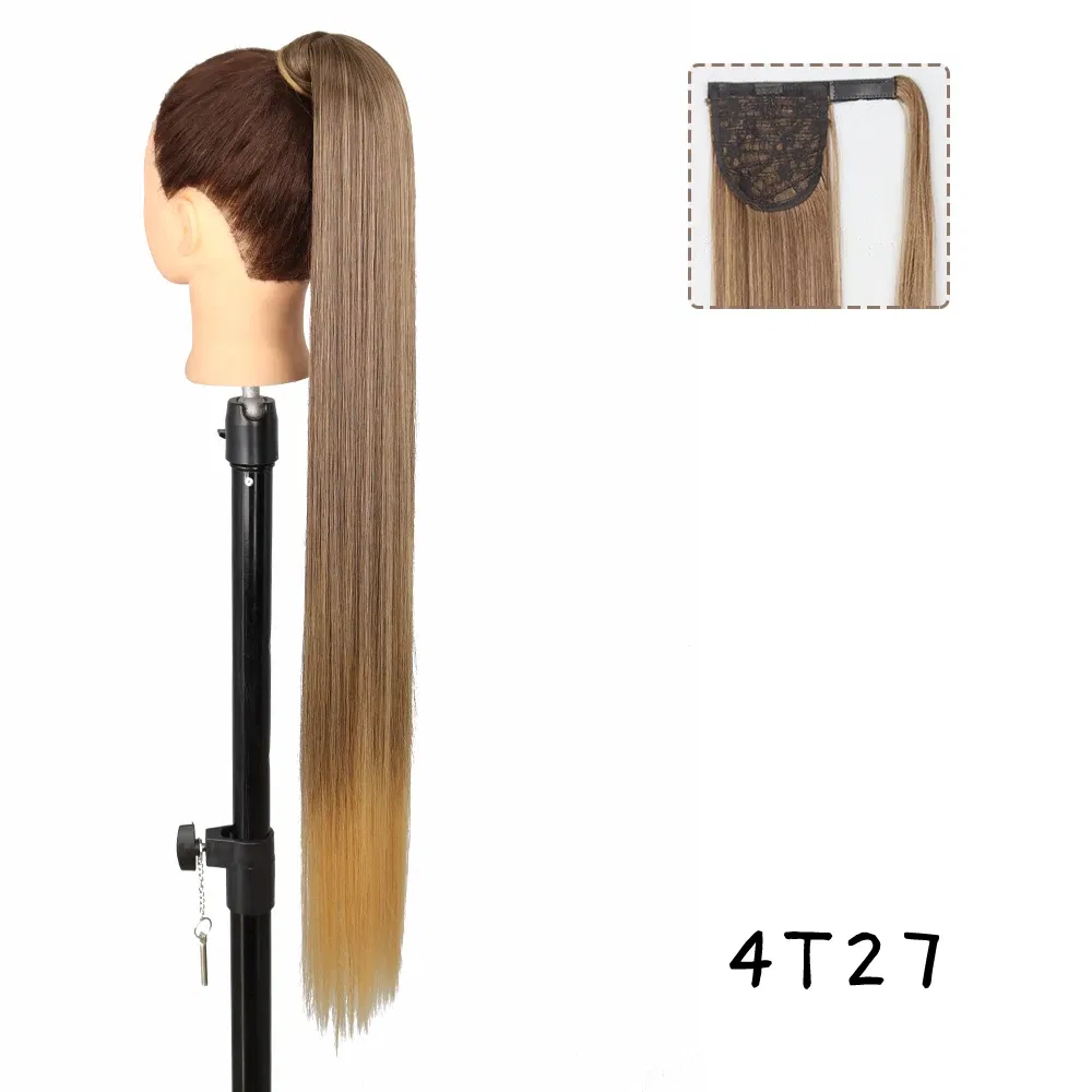 Color: 1B/30HL, Stretched Length: 22inches - AZQUEEN Straight Synthetic Hairpiece With Ponytail 85cm Super Long Wrap Around Clip In Hair Extensions Pony Tail For Daily Wear