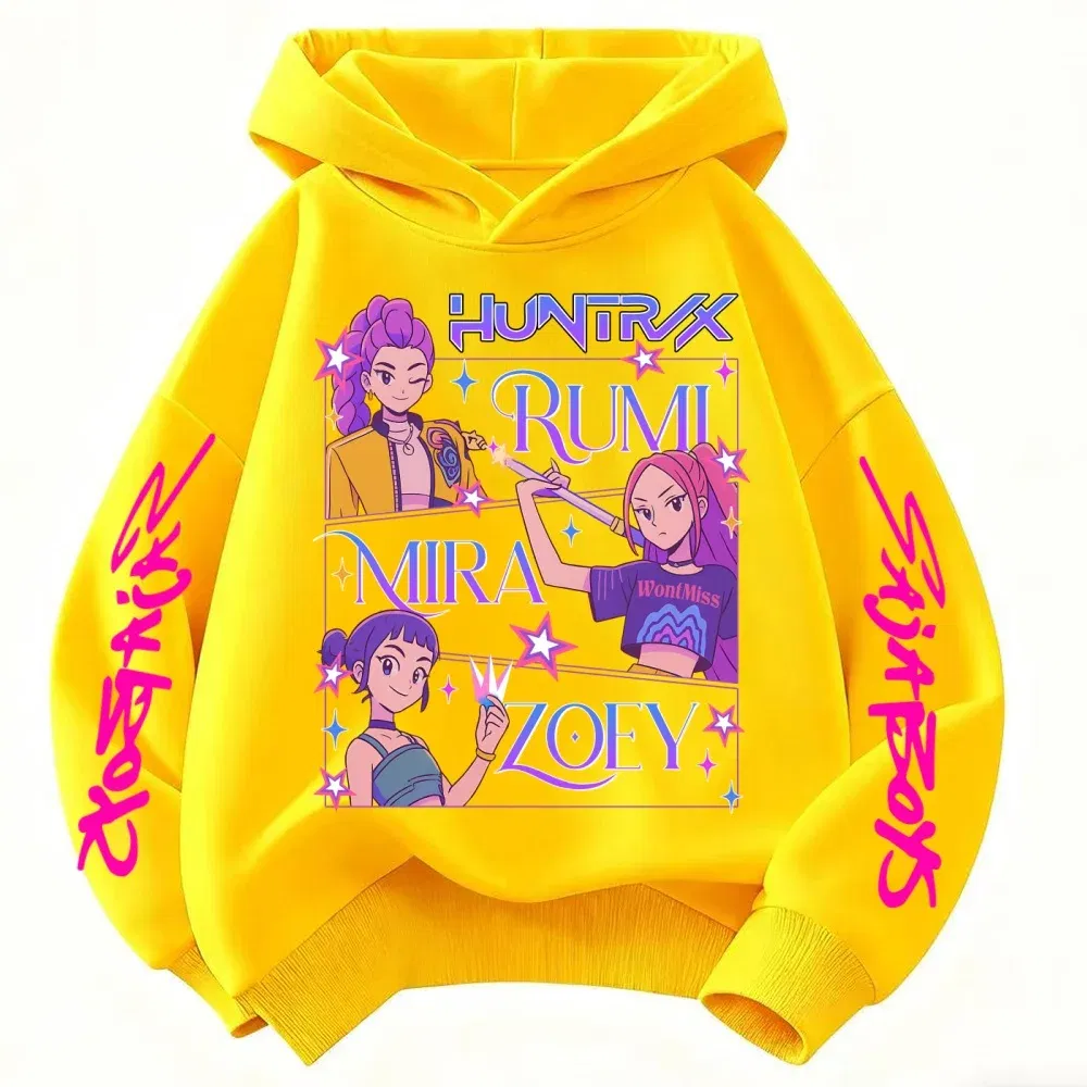 Color: Ivory, Kid Size: 4T - Children's Hoodies KPop Demon Hunters tops Boy Girls Coat Casual Toddle Sweatshirr white pink child 3-12 year the Spring Autumn