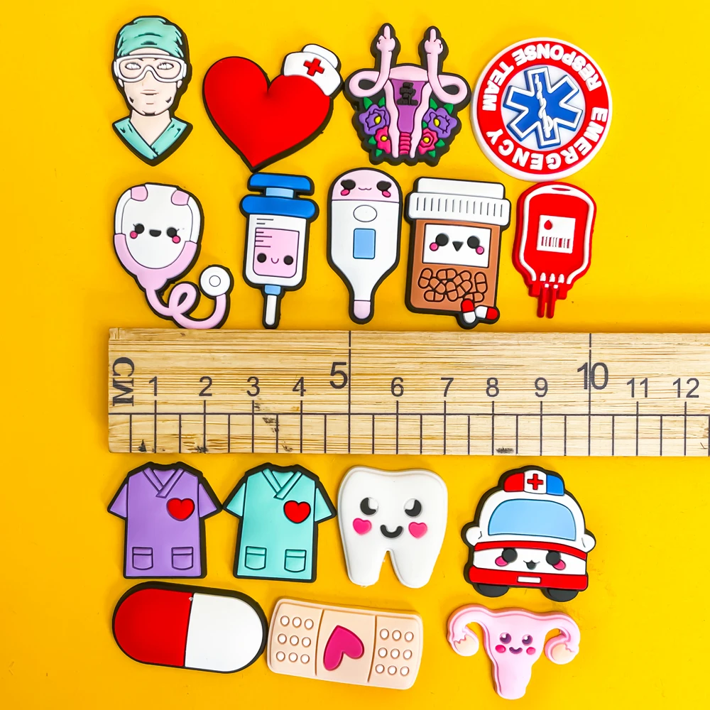 Color: GRAY - 1pcs Medical Clog Accessories Stethoscope Syringe Gibit Shoe Charm Clog Pins Teeth Uterus Nurse Clips Jeans Girl Women Gift