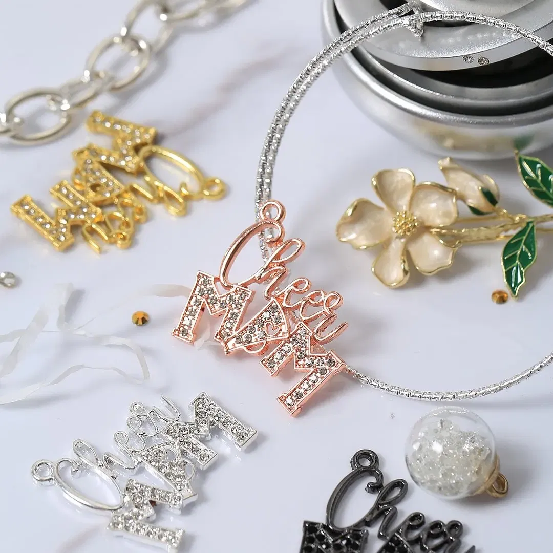 Metal color: SILVER PLATED, Ships From: CHINA - 10pcs Cheer MAM Rhinestone Letter Charms for DIY Bracelet Bangle Making LTC0407-LTC0410