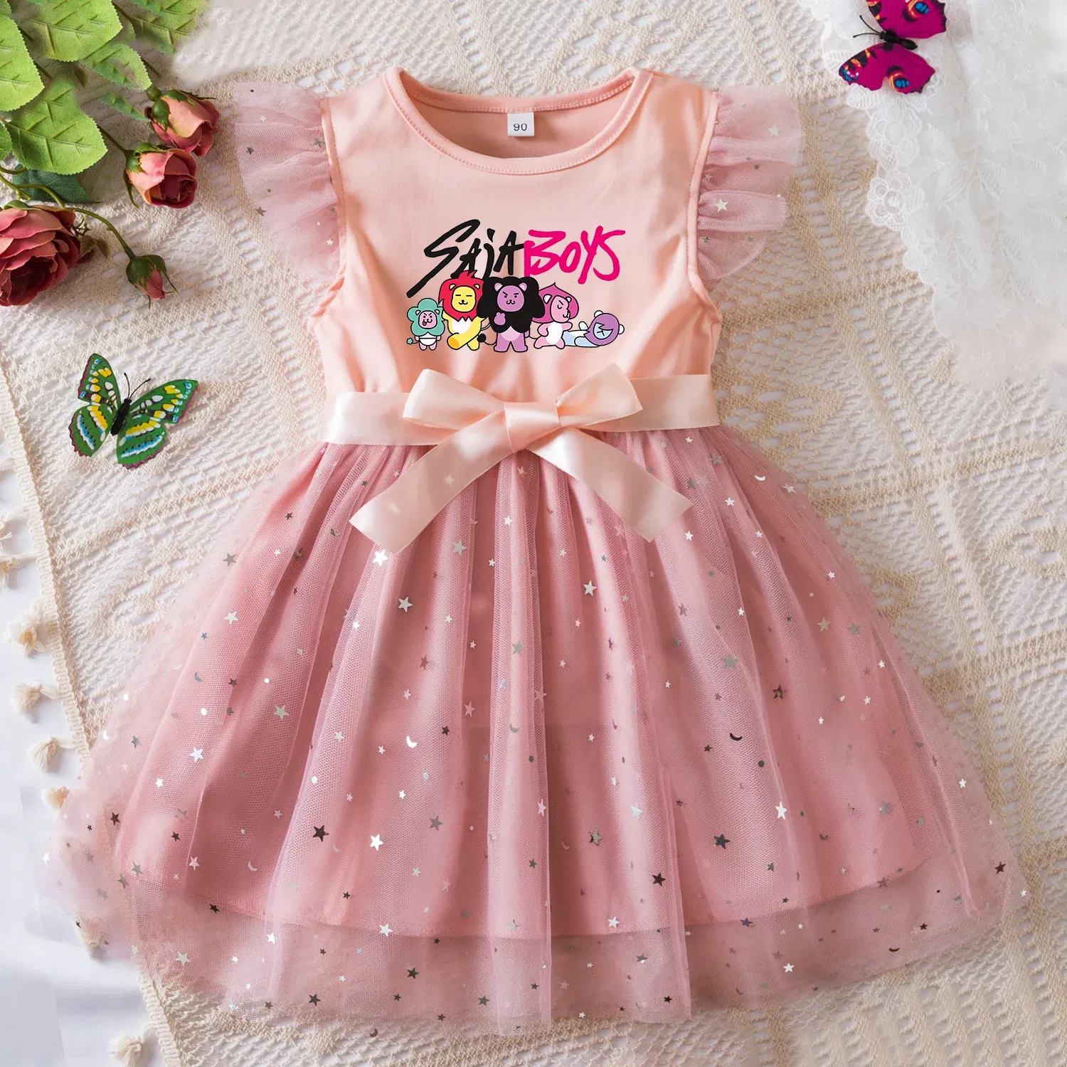 Color: Beige, Size: One Size, Height: 158 - KPop Demon Hunters Girls Dress Kids Party Halloween Carnival Birthday Party Clothes Princess Tutu Dresses Costume Children Gift