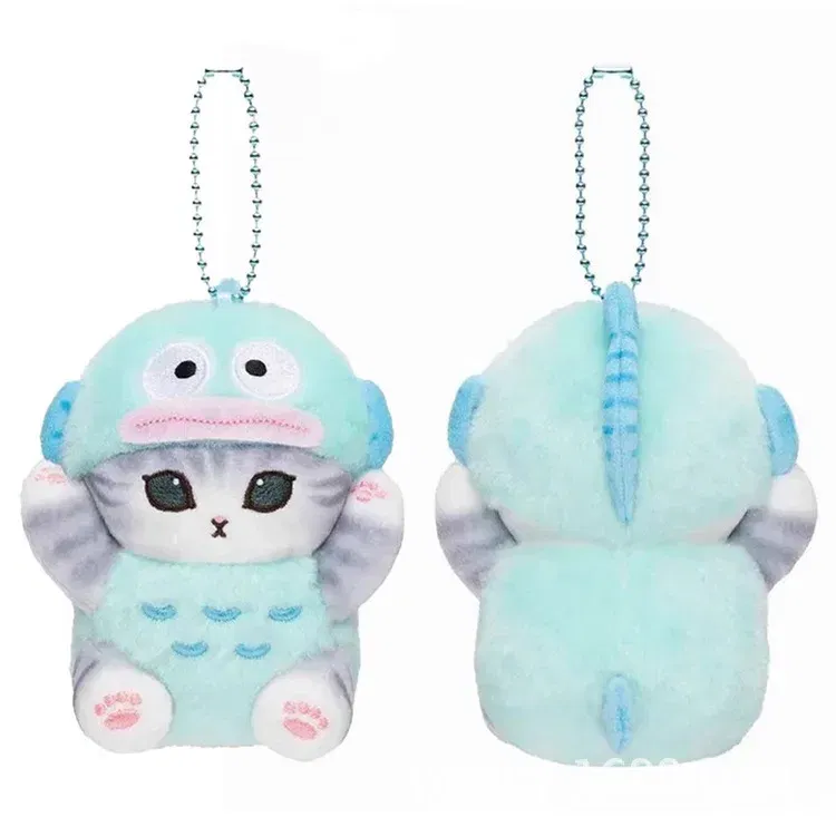 Color: DEEP BLUE - Hot Kawaii Plush Keychain Pendant Cartoon Mofusand Shark Cat Cross-Dressing Hello Kitty Kuromi Doll Stuff Backpack Decor Toys