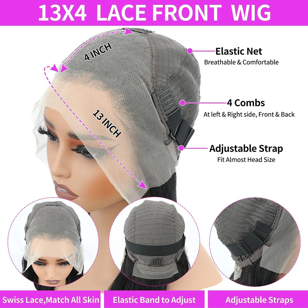 Color: #1B, Ships From: CHINA, Stretched Length: 16inches, Density: 200% - Body Wave 13x6 Lace Front Wigs Human Hair 200 Density Brazilian Remy Human Hair Wigs 13x4 Transparent Lace For Women 30 32 Inch