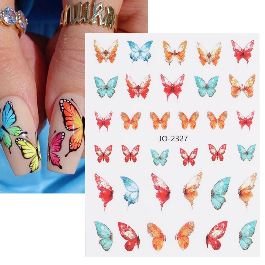 Color: plum - 3D Blue Butterfly Adhesive Stickers Nail Art Decoration Laser Flowers Leaves Nail Sticker Nail Art Supplies Nail Parts