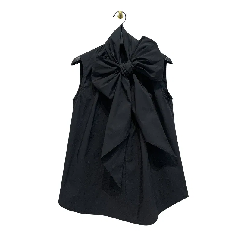 Color: black, Size: M - ZANZEA Women Fashion Bow Tie Neck Tank Tops 2024 Summer Casual Solid Sleeveless Blusas Mujer Elegant Korean Style Shirts Blouses