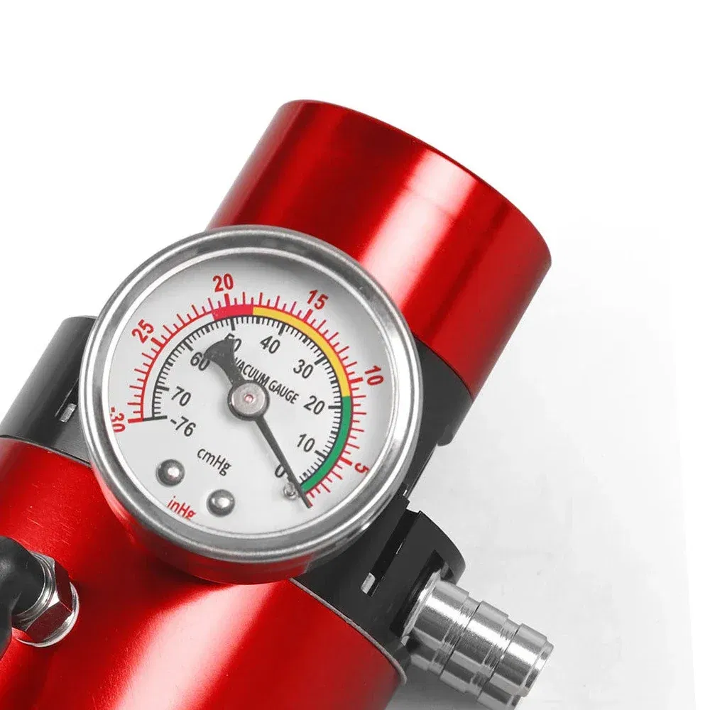 Color: Blue - Aluminum Engine Oil Catch Tank Reservoir Breather Can + Vacuum Gauge + Hose Blue/Red/Silver/Black