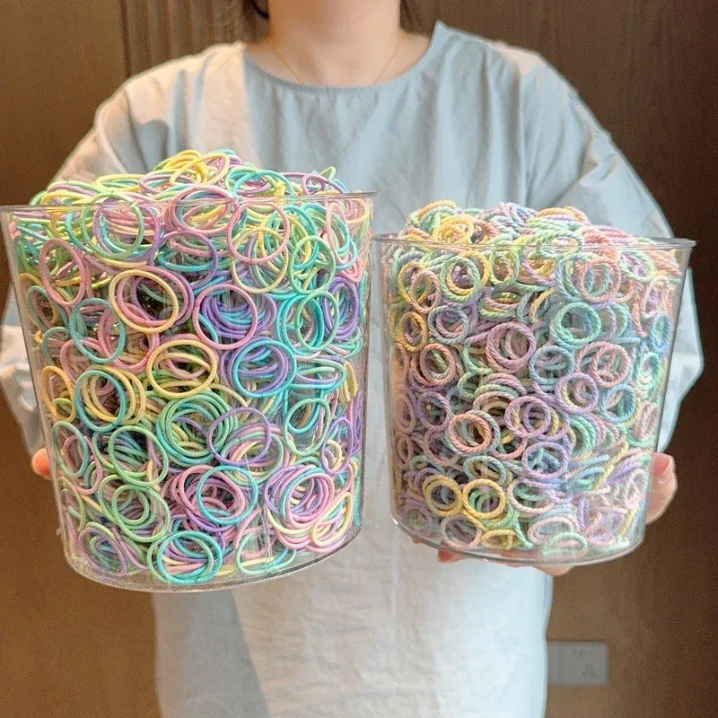 Color: Sky blue - [50Pcs/lot] Baby Rubber Band Does Not Hurt The Hair Small Thumb Ring High Elastic Thread Toddler Seamless Scrunchies Set