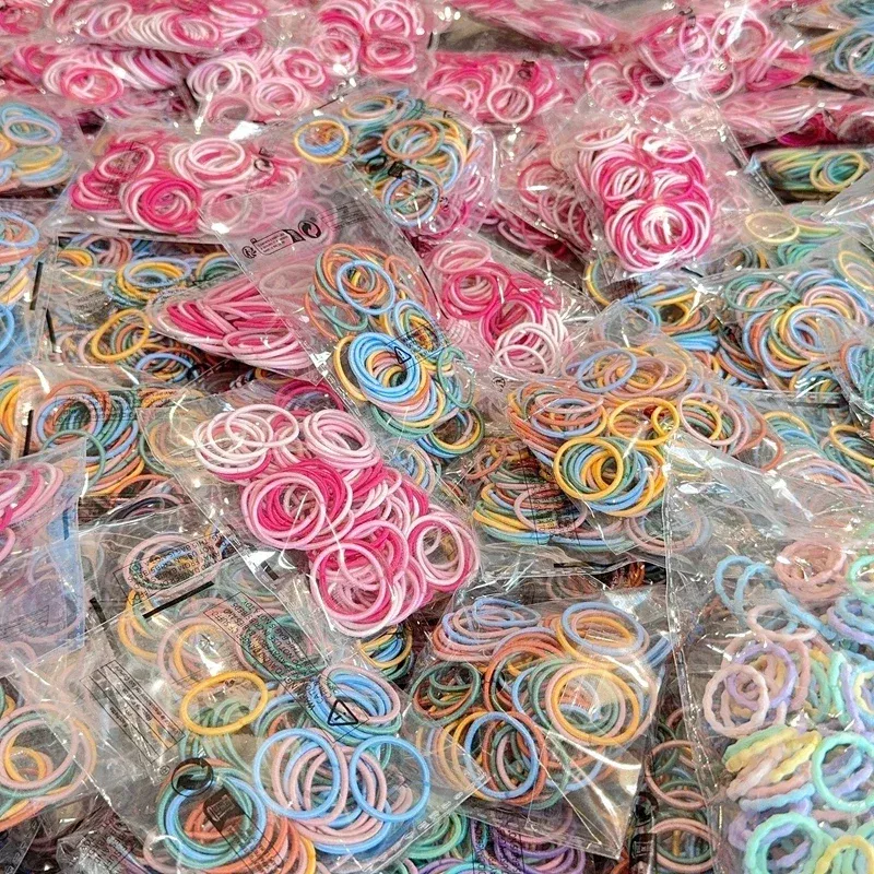 Color: Sky blue - [50Pcs/lot] Baby Rubber Band Does Not Hurt The Hair Small Thumb Ring High Elastic Thread Toddler Seamless Scrunchies Set