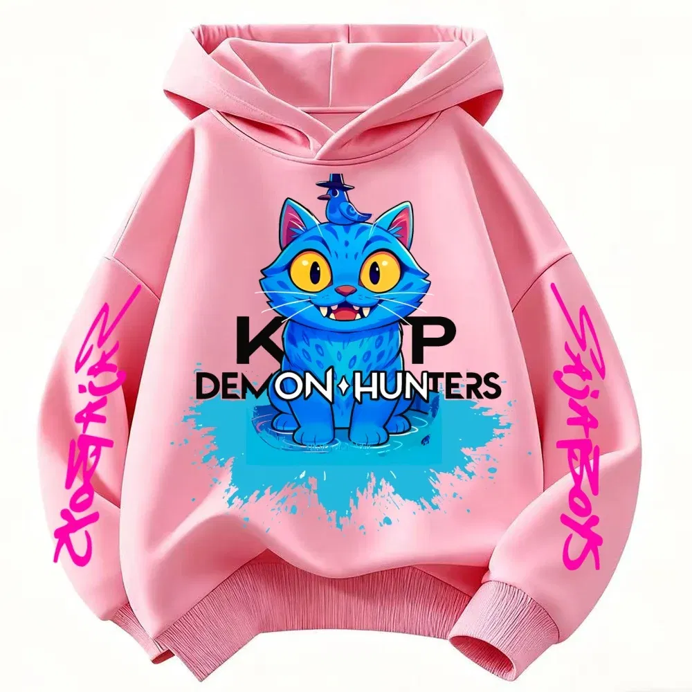 Color: Blue, Kid Size: 4 - 2025 New Saja Boys Derpy KPop Demon Hunter Cartoon Boy Hooded Sweatshirt Warm Wave Fashion Casual Tops Casual Black Clothing