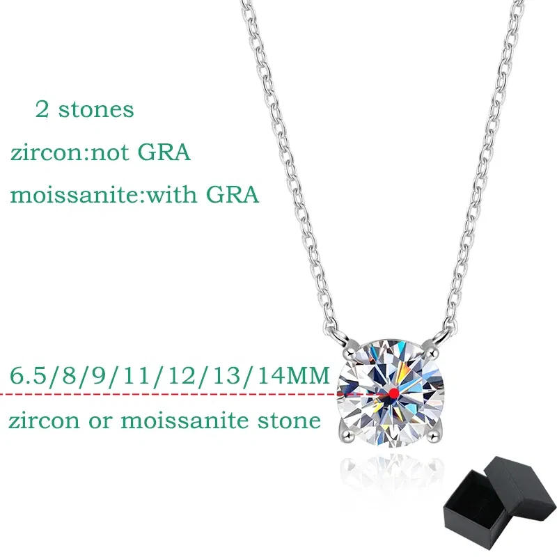 Gem Color: Black, Metal Color: SILVER PLATED - Smyoue White Gold Plated 1-10CT Moissanite Necklace for Women Classic Four Claws Pendant Wedding Jewelry 925 Sterling Silver GRA