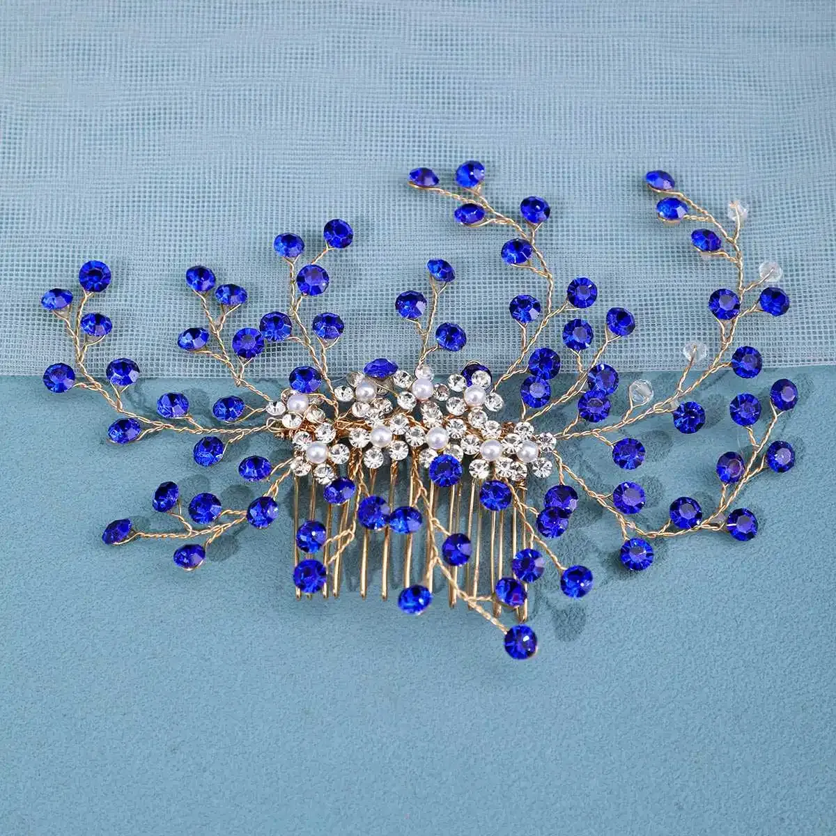 Metal color: Rhodium Plated - Luxury Rhinestone Hair Comb Clip Pin Headband Tiara For Women Party Prom Bridal Wedding Hair Accessories Jewelry Comb Clip Tiara