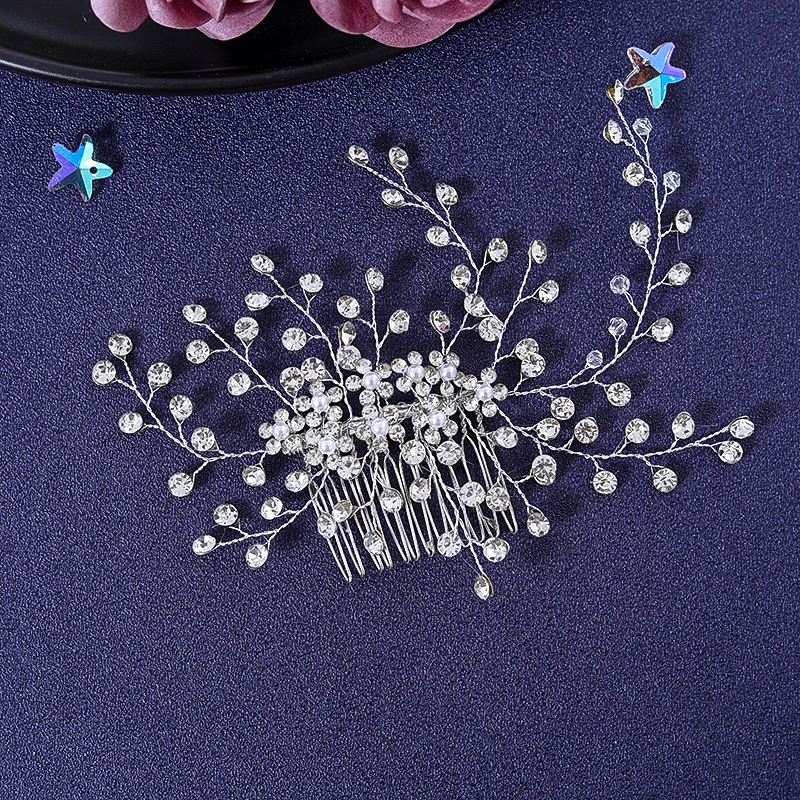 Metal color: Rhodium Plated - Luxury Rhinestone Hair Comb Clip Pin Headband Tiara For Women Party Prom Bridal Wedding Hair Accessories Jewelry Comb Clip Tiara