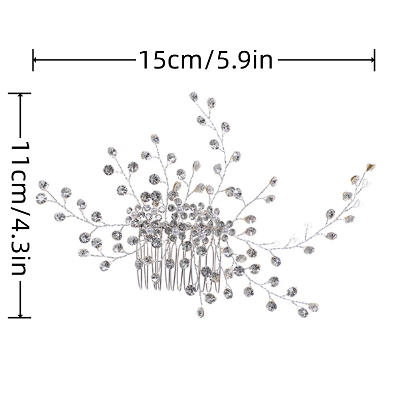 Metal color: Rhodium Plated - Luxury Rhinestone Hair Comb Clip Pin Headband Tiara For Women Party Prom Bridal Wedding Hair Accessories Jewelry Comb Clip Tiara
