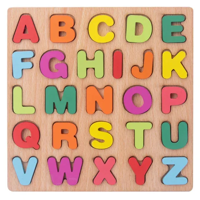 Color: Chocolate - Baby Wooden Puzzles Montessori Toys 1 2 Years Toddler Toys Hand Grab Board Alphabet Number Cognition Learning Educational Toys