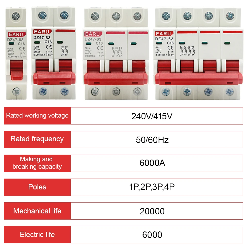 Rated Current: 20A, Ships From: CHINA - 1P AC MCB DZ47-63 C Type 230/400V~ 50HZ/60HZ Mini Circuit Breaker 3A 6A 10A 16A 20A 25A 32A 40A 50A 63A Mounting 35mm Din Rail