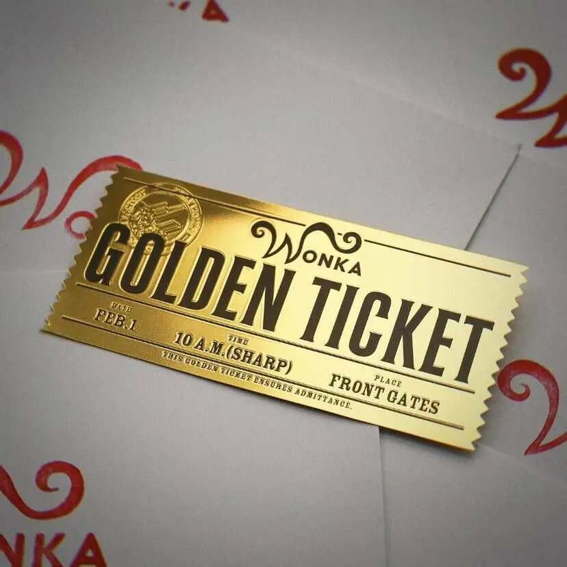 Color: Orange - Wonka Charlie Chocolate Golden Ticket Anime Gold Voucher Brooch Pin Badges Metal Pins Bookmark Collection Valentine's Day Gift