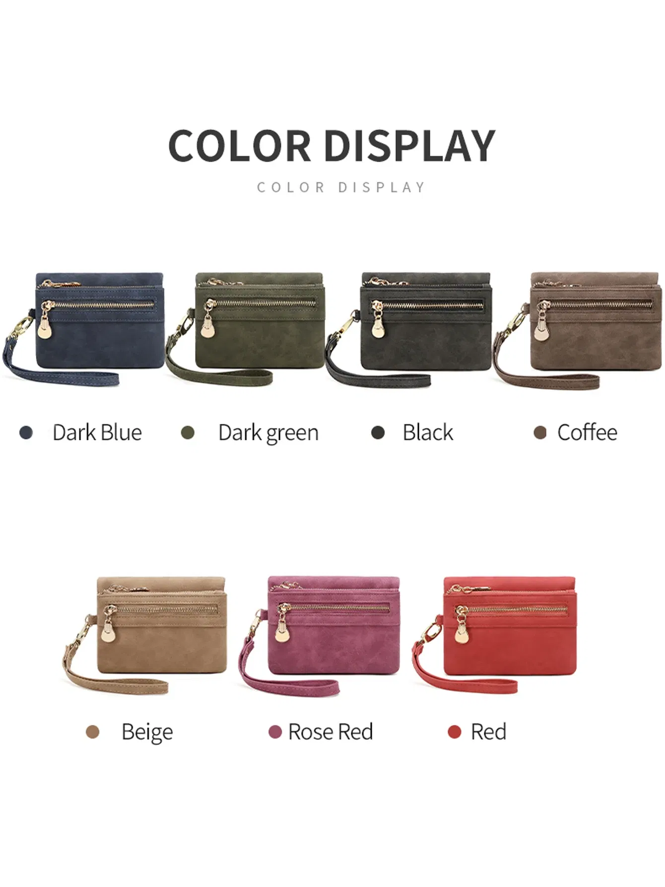 Color: black - Retro foldingzipper wallet high-quality PUleather portablemultifunctional women's walletfashionable withID card window wrist bag